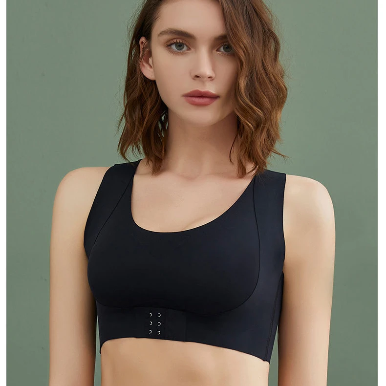 Cross back front closure high quality adjustment push up fitness laser cut corrected posture women yoga sport seamless bra