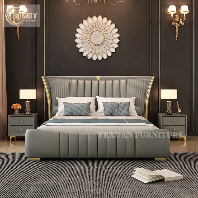 luxurious tufted king size pu leather upholstered modern bed with storage bedroom furniture