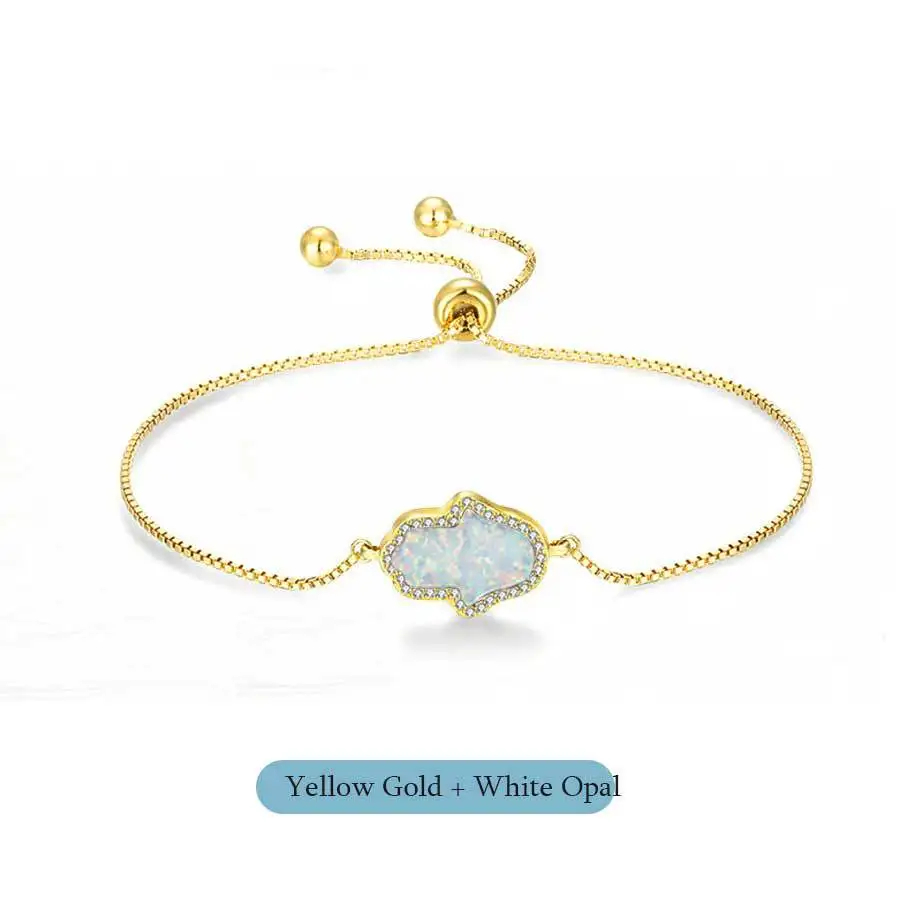  925 sterling silver adjustable length snake chain opal hamsa hand