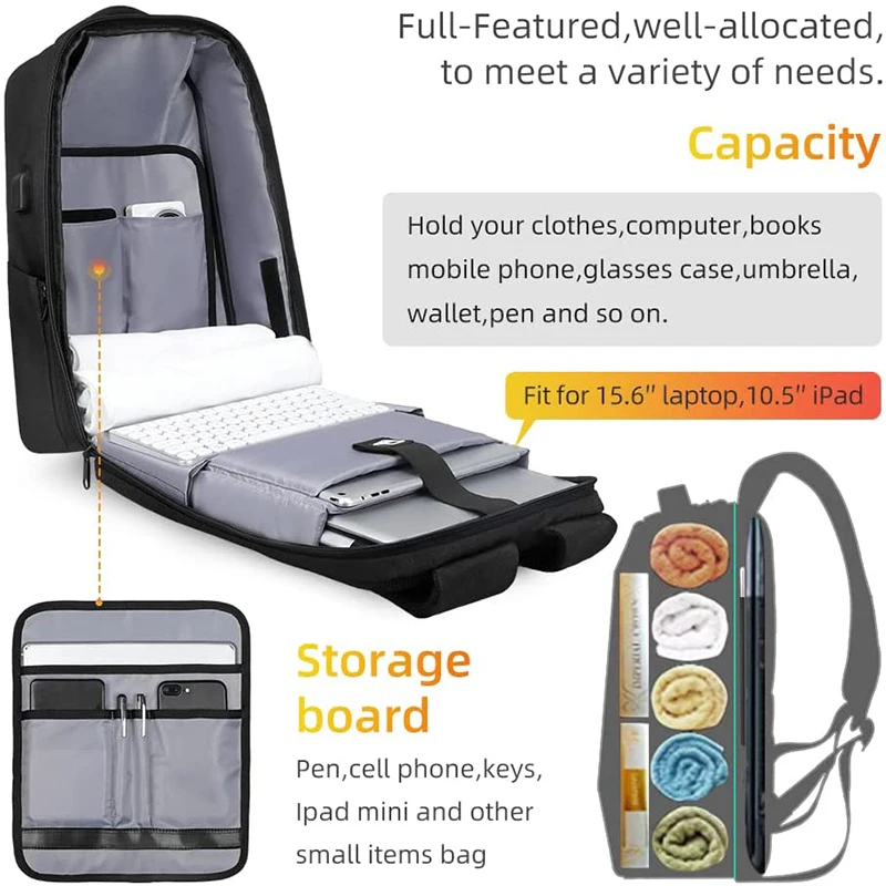 Waterproof Durable 15.6 Inch Business Laptops Backpack Anti Theft Laptop Backpack with USB Charging Port TSA lock for Men