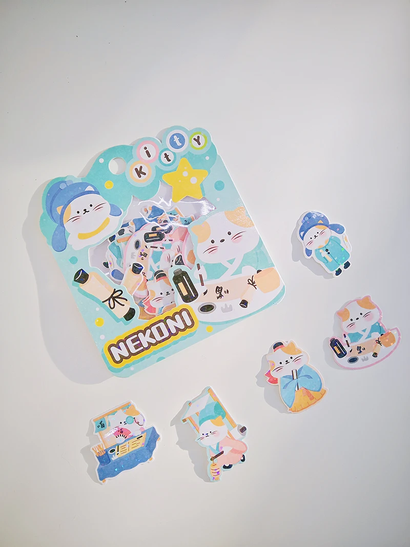 Nekoni Animal Original Chinese Vintage Stickers Kitty Bunny Otter Little Dog Panda Bear Sticker Pack Sparkly Glittery Stickers