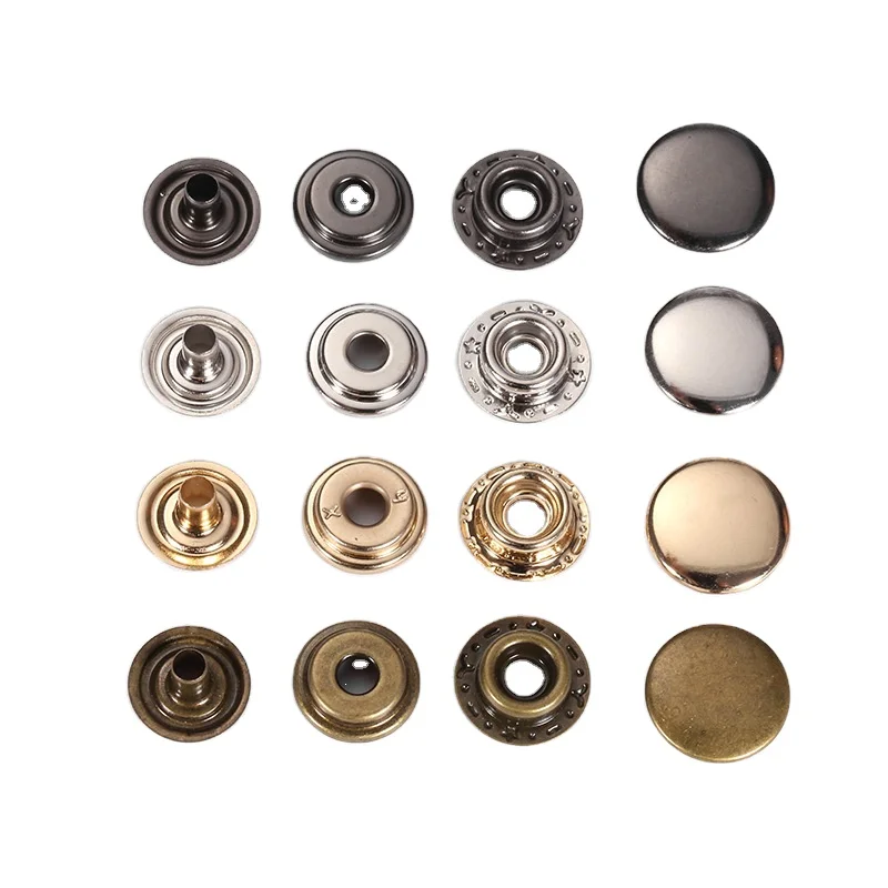 Custom Emboss logo 15mm Silver Black Snap Fastener Metal Snap Button for Clothes Bags Accessories 4 Part Snap Buttons