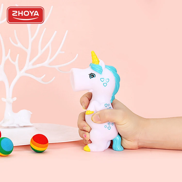 Hot Sale Unicorn  Cartoon Animal Sensory Toy Spit Bean Gunner Squeeze Popper Ball Toys Stress Relief Toys With 5 Balls