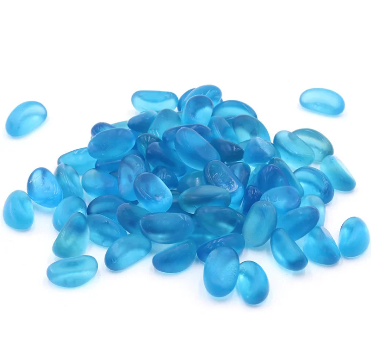 Aqua Blue Frosted Cashew Glass Pebble for Fish Tank Decoration