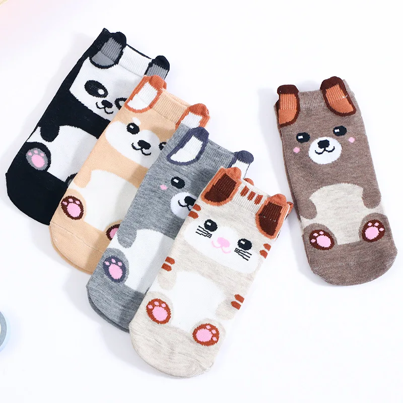 High Quality Ladies Girls  Socks Summer Ankle Cotton Socks Cat Panda Dog  Ladies One Size  Cotton Socks