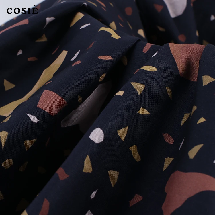 Designer Black Ground Geometric Parrern or Your Designs 100% Cotton Digital Printed Plain Poplin Fabric 145gsm for Dress