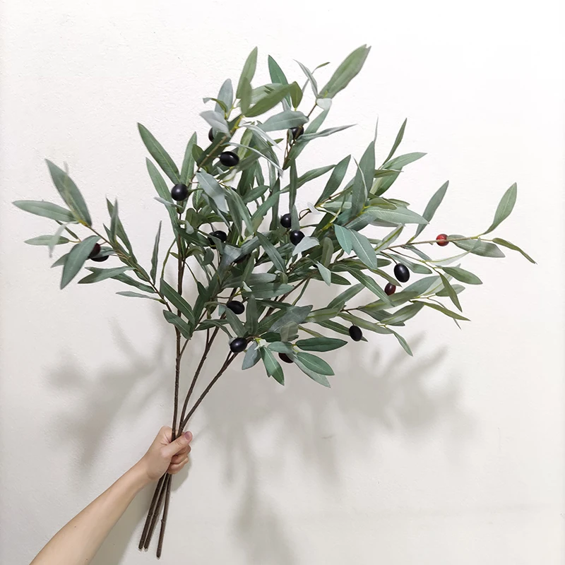 Hot Sale Home Wedding Decor Artificial Green Leaf Olive Tree Branches Stems Faux Plant High Quality Olive Branches With Fruit