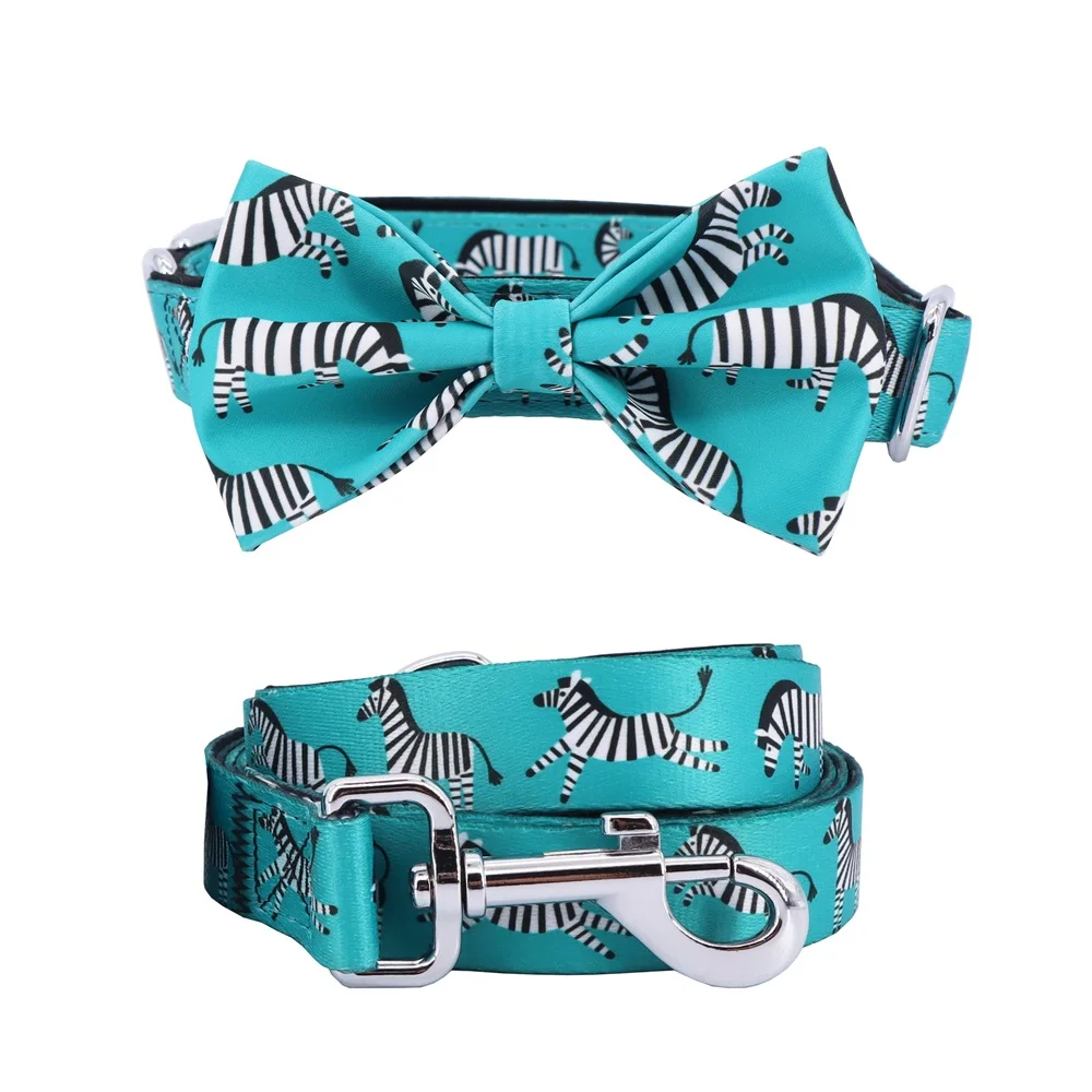 Custom Dog bowtie Collar with Matching Harness and Bandana Set Neoprene Reversible Dog Harness Vest