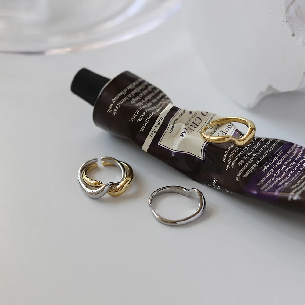 Two piece sets stainless steel folded stacking twist wave ring 18k gold and silver combined color band ring jewelry for girls