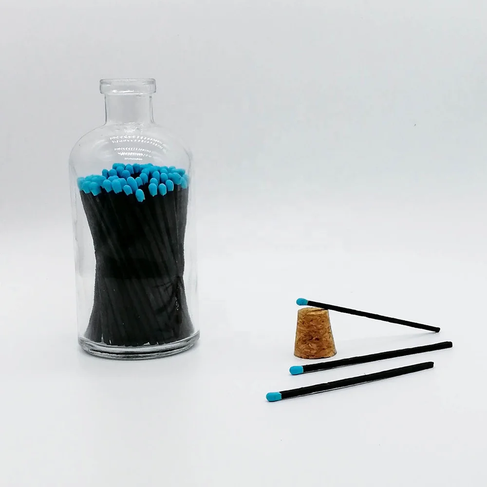 Пользовательские разноцветные бутылки стеклянная банка цветная головка защитные спички черные спички