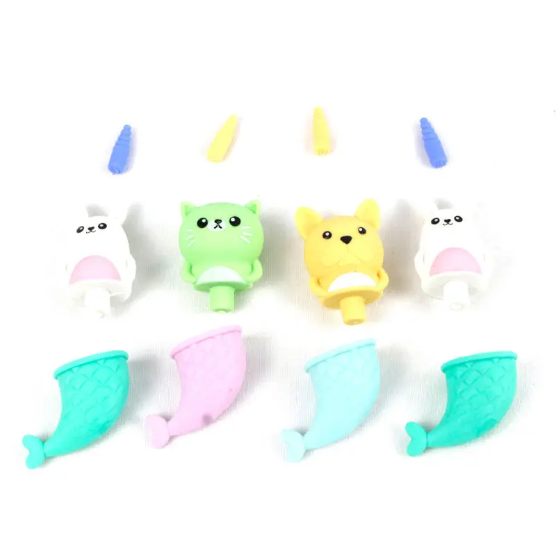Soododo XDDD903 Hot Sale Stationery Animal Mini Fish Mermaid Eraser Set Shaped Rubber Pencil Eraser Kids Set For School