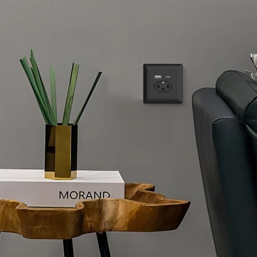 Factory Price Metal Frame 10A 250V Swiss Standard Screw Enclosed Double USB Swiss Socket With Type-C USB Charger