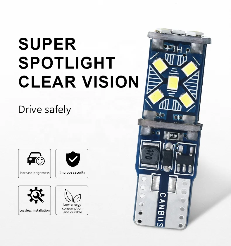 Good sale T10 Bulb LED Light 12V  2016 15smd canbus Width Light with White Light