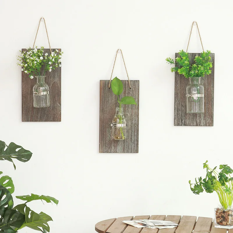 Home Decor Wall Hanging Hydroponic Air Green Plant Wood Wall Vase Vase For Home Decor