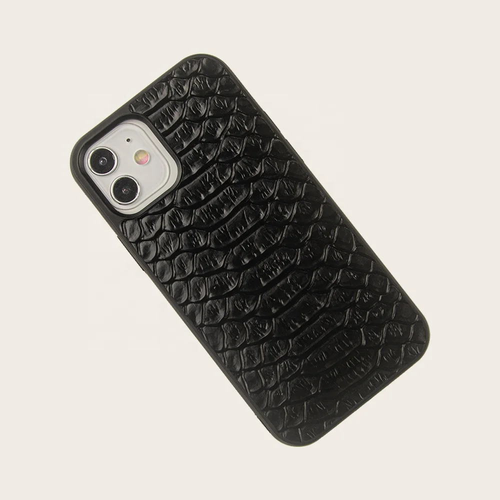 High quality luxury custom logo snake skin embossed genuine python leather phone case for phone 12