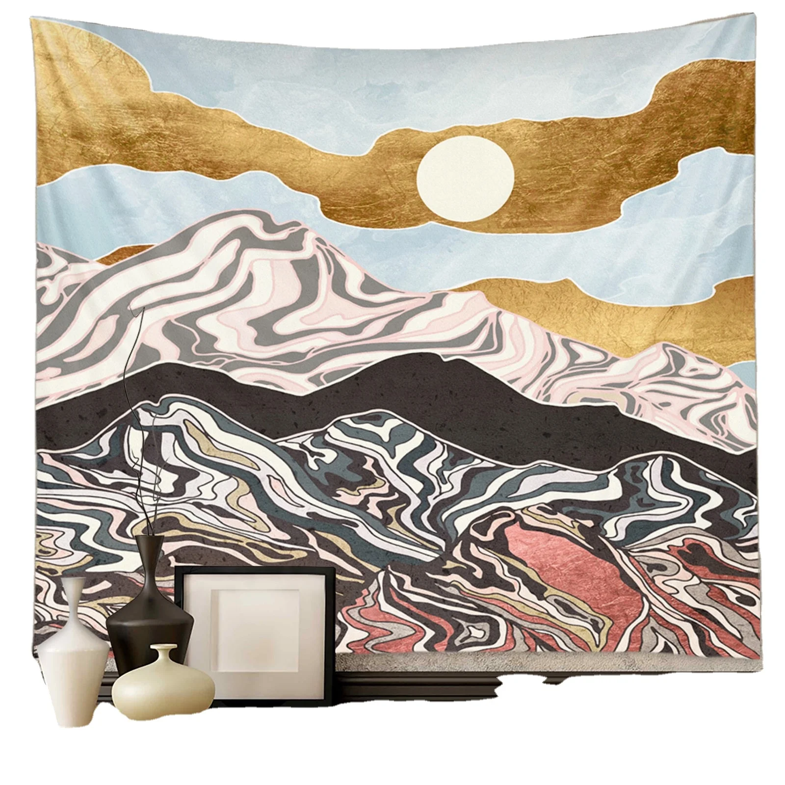 QK Antique Decorative Chinese Tapestry PLUS Customised Rectangle Shape Abstract Pattern Wall Hangings Vases OEM & ODM Supported