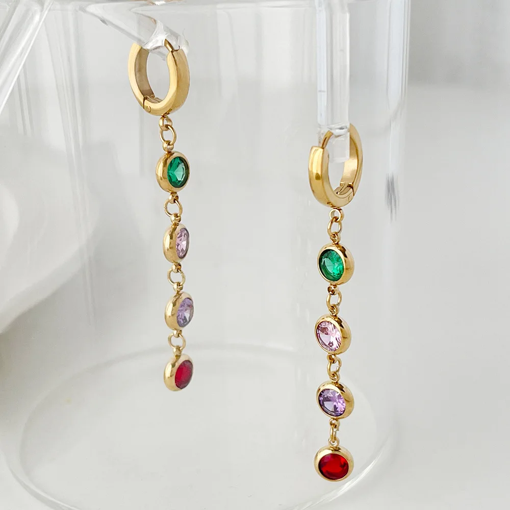 Fashion colorful jewelry korea earrings Four color rainbow diamond titanium steel earrings