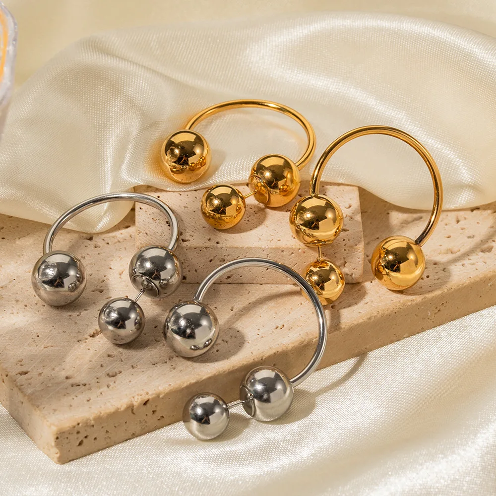 Mifen Exaggerated Stainless Steel Geometric Earrings 18K Gold Open Round with Spherical Ball Piercing Stud Earrings