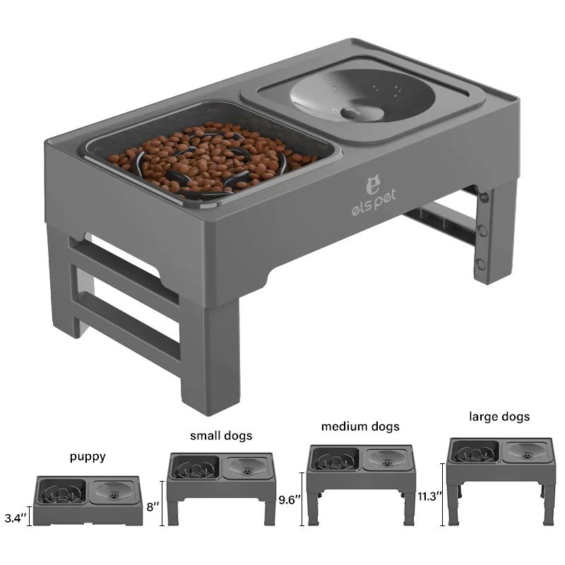 High Quality Stainless Steel Pet Bowls And Feeders 2-In-1 Elevated Slow Feeder Dog Bowls With No Spil Floating Water Bowl