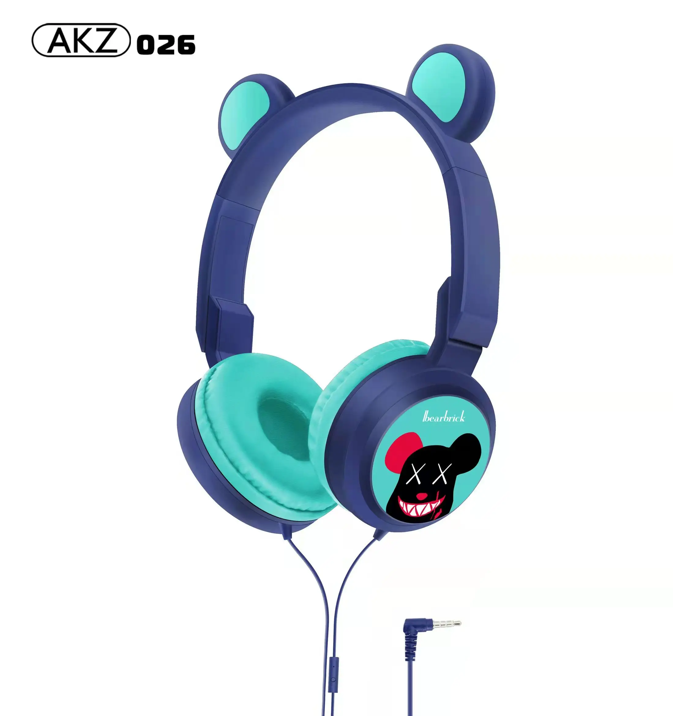 AKZ-026 New arrive Wired Headset Mic Control Cartoon Cute earphone bear Ear headphone For Women Child Gift