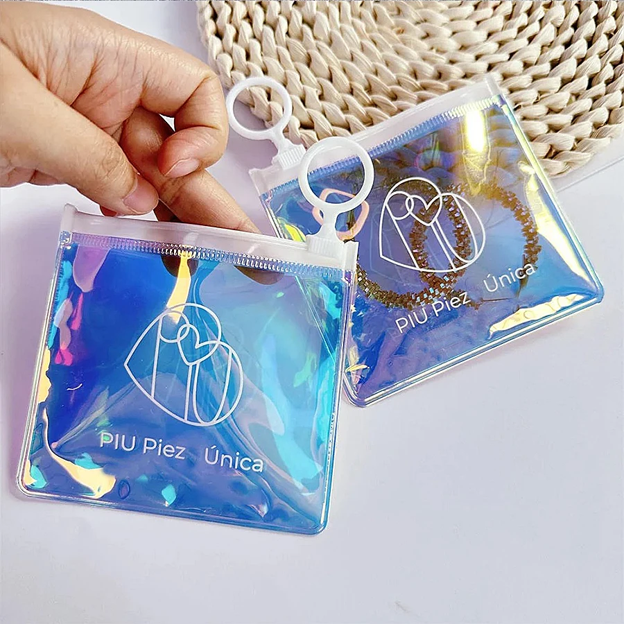 Biodegradable Plastic Bracelet Jewellery Ring Packaging Pouch Bag Holographic Pvc Zipper Bags With Cartoon Pattern