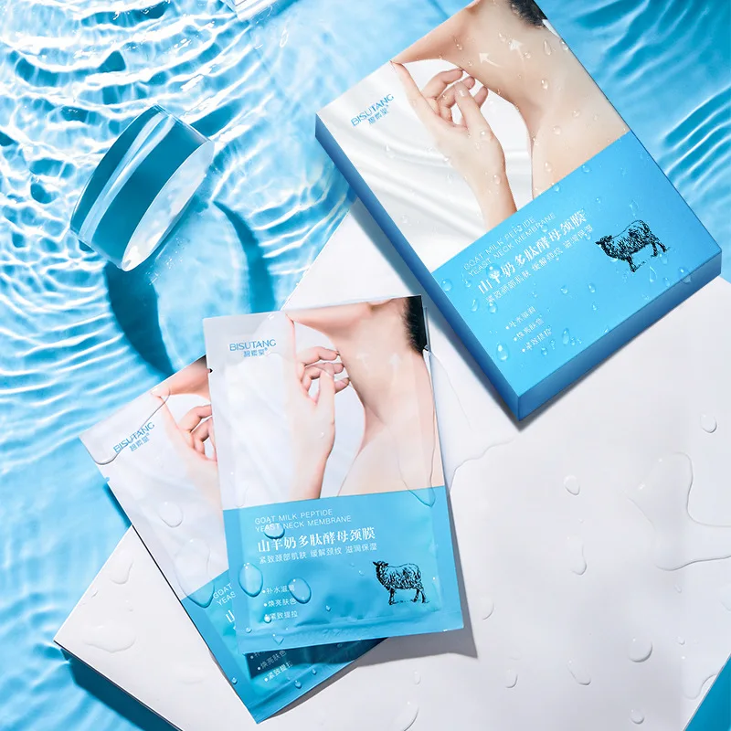 Bisutang Neck Lifting Mask Private Label Goat Milk Peptide Yeast Anti Aging Wrinkle Neck Sheet Face Mask