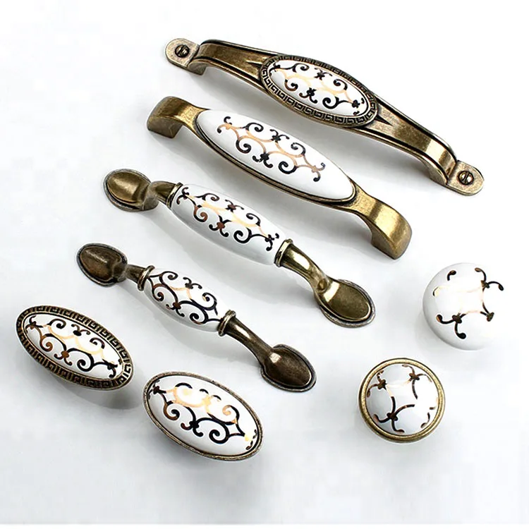 Retro style creative ceramic vintage bronze drawer pull antique furniture handles knobs