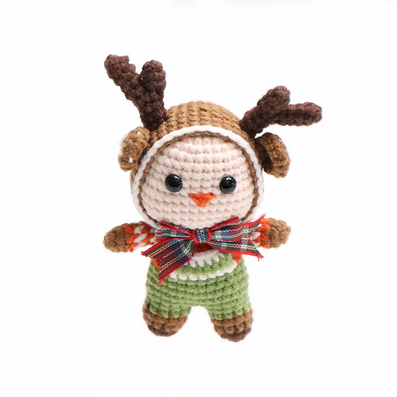 Custom Crochet Toys Handmade Crochet Christmas Deer Knitted Doll Wool Knitted Keychain Creative Christmas Crochet Doll For Gift