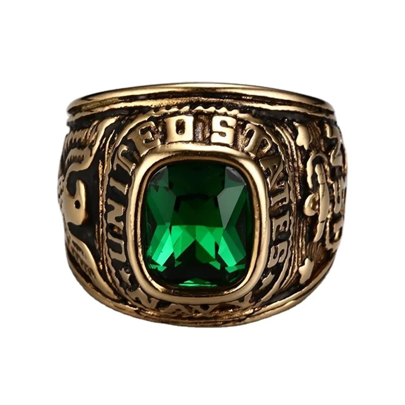 YWMT 2019 Wholesale Vintage Dubai Gold Gemstone Ring Stainless Steel Ring For Men