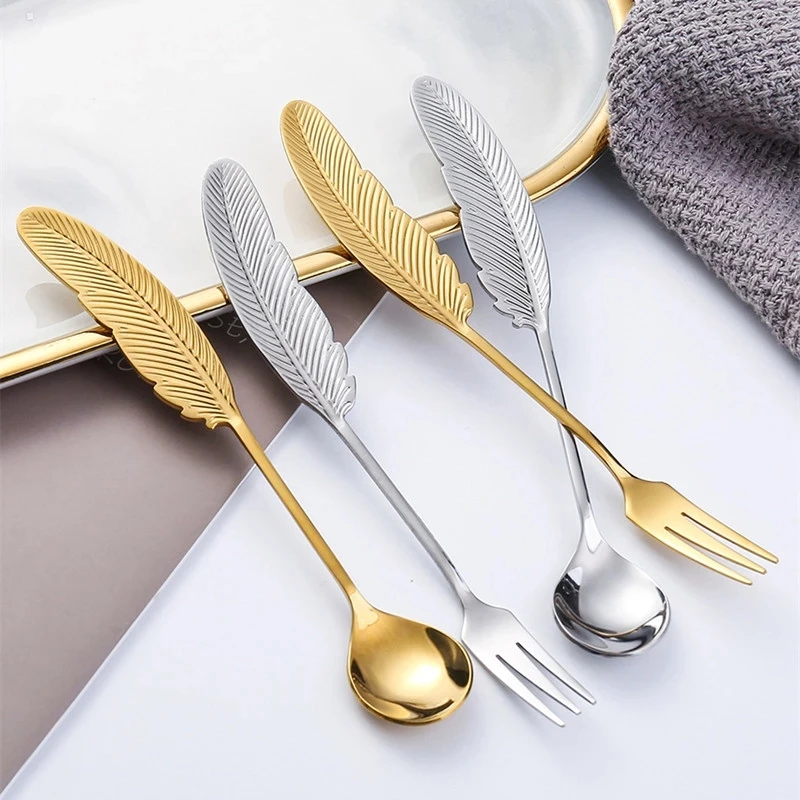 Creative 304 stainless steel spoon feather coffee spoon cake dessert spoon fruit fork