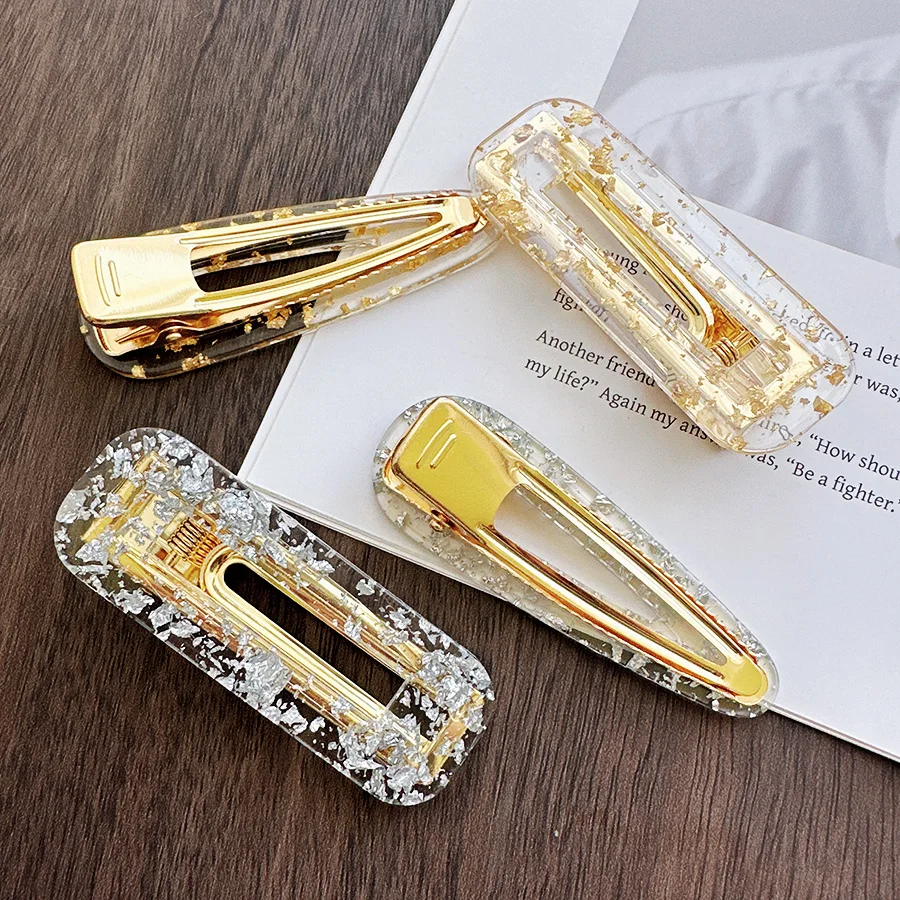 Clear Cellulose Acetate Silver Gold Hair Clips Glitter Metal Elegant Lady Girls Hair Clips Hair Clips for Women Accessor
