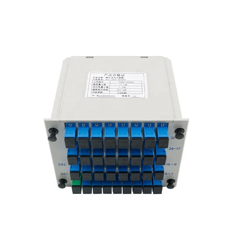 Fiber Optical Divider 1x32 SC/UPC Box Cassette Card Inserting PLC Splitter 16 Ports optical splitter