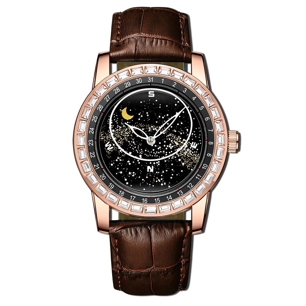 BINBOND 8899 Wholesale Fashion Alloy Wrist Watch for Men Waterproof Luxury Starry Sky Diamond Watch OEM Quartz Watches Men