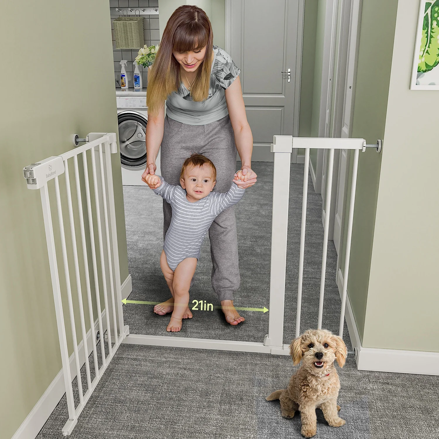 New design safety device child pet isolation parallel bars with locking metal child safety gate baby and pet safety device no-pu