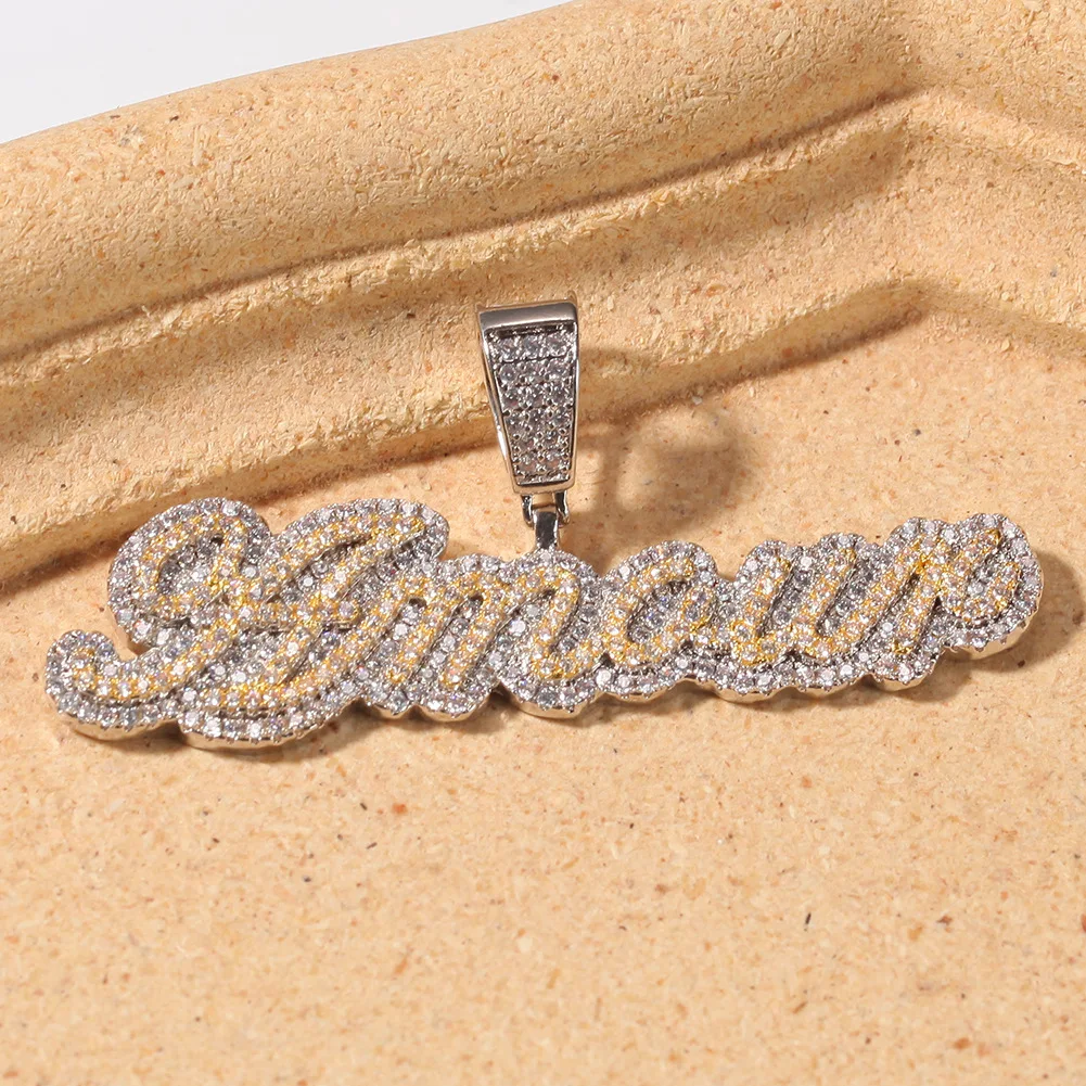 Fashion Hip hop Jewelry Bling Bling Iced Out Cuban Chain Name Necklace Custom Cursive font Personalized Letter pendant