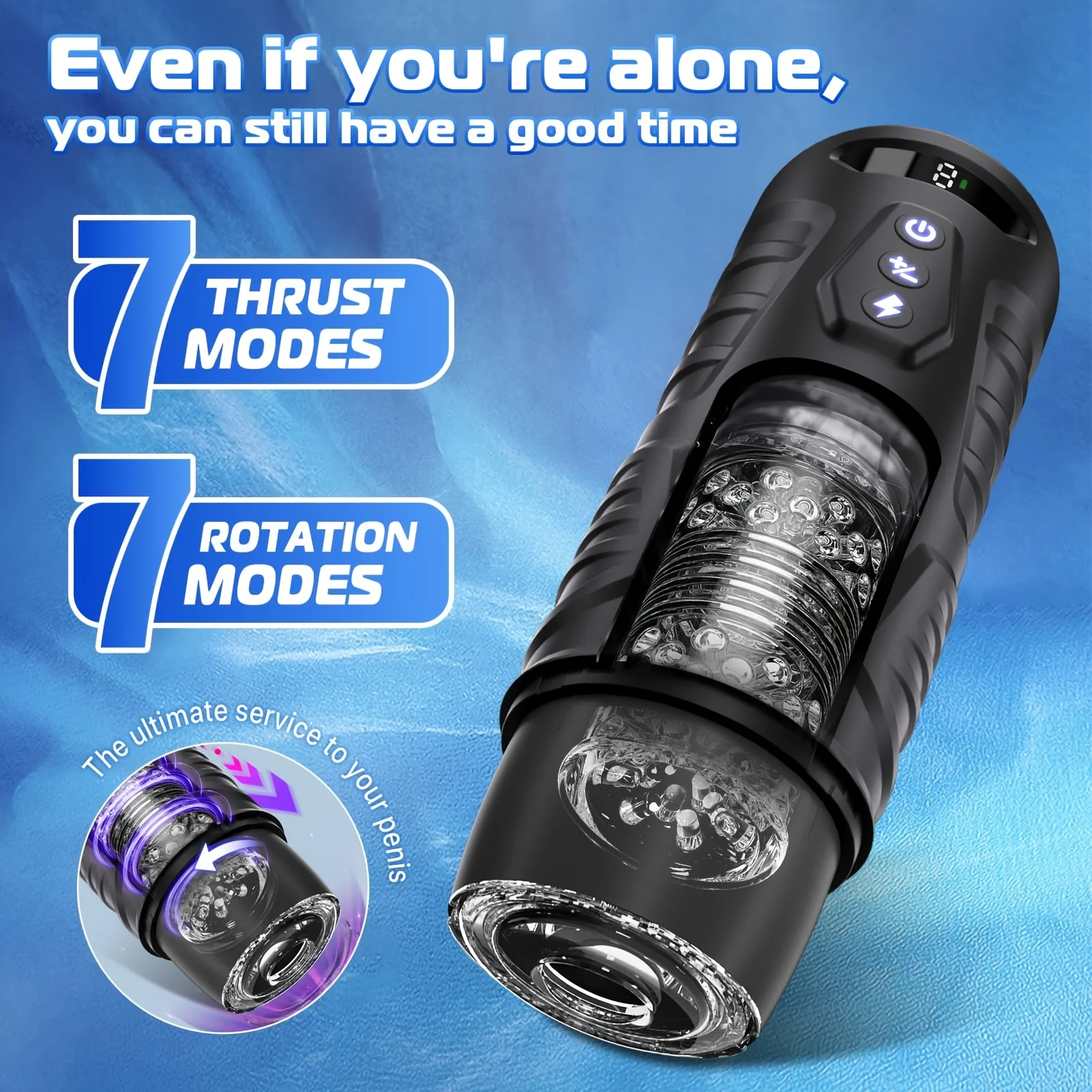 LCD Display Pocket Pussy Stroker Men Penis Sex Machine Adults Toys Hands free Thrusting Rotating Automatic Male Masturbation Cup