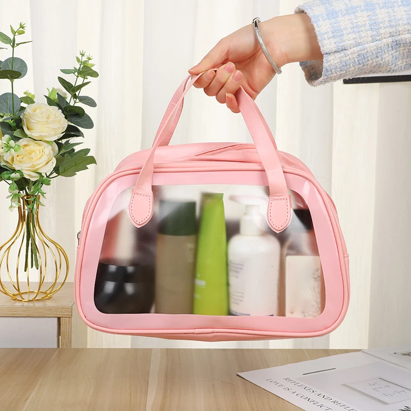 Travel Tote Makeup Wash Bags Printed Silicone Custom PVC/TPU Clear Zipper Custom Toiletry Waterproof Transparent Cosmetic Bag