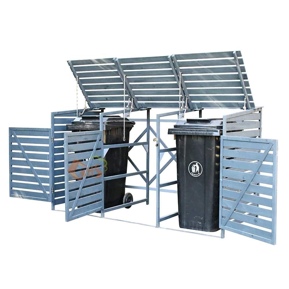 outdoor garden triple wheelie bin storage 3 three door garbage rubbish bin enclosure