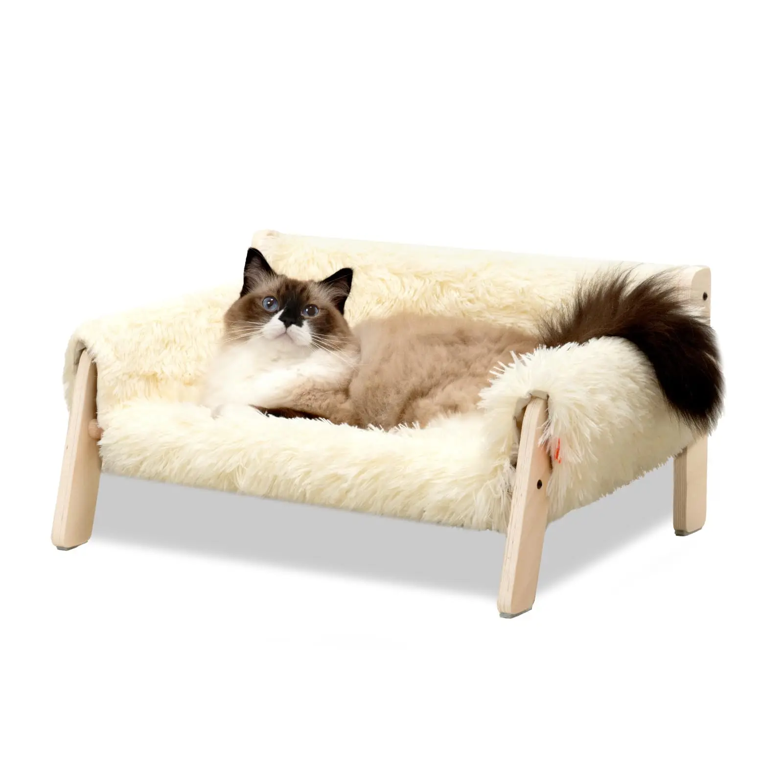 Sustainable Indoor Solid Wood Pet Sofa Elevated Cat Bed with Removable Mattress Cover for Indoor Cats & Kittens