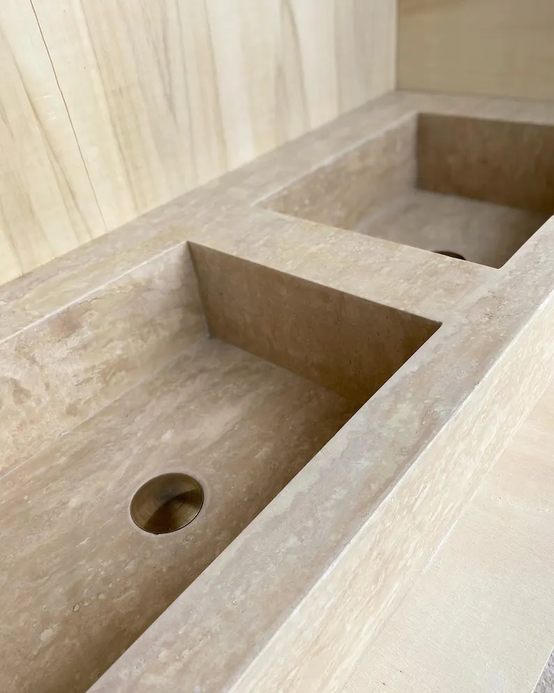 Stone Vanity Top Travertine Double Sink Bathroom Vanity Top Modern Natural TR Marble Beige 3D Model Design Bathroom Decor,villa