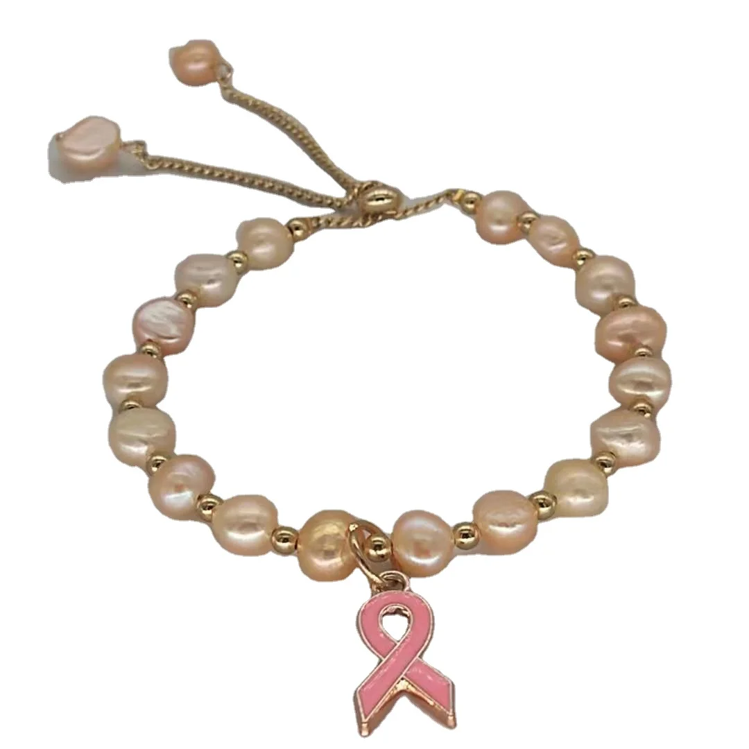 
KDB6963 wholesale latest fashion cancer awareness baroque pearl bracelet  (1600249434439)