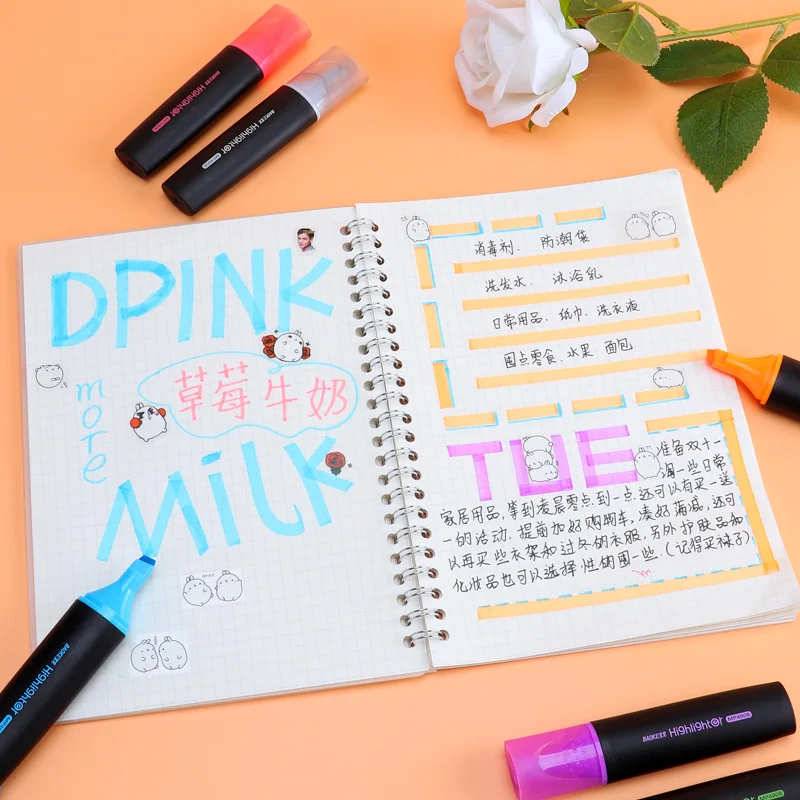 12 colors school highlighter plastic highlighter pen
