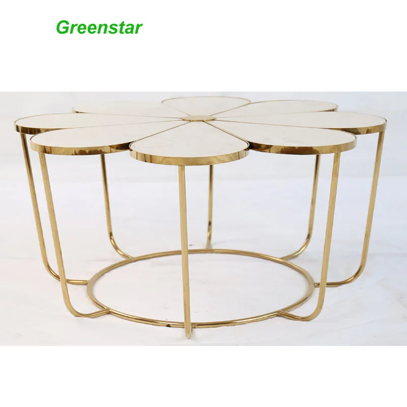 Цветочная форма минималистичные прозрачные стеклянные круглые золотые металлические ножки диванные боковые столы кофейные