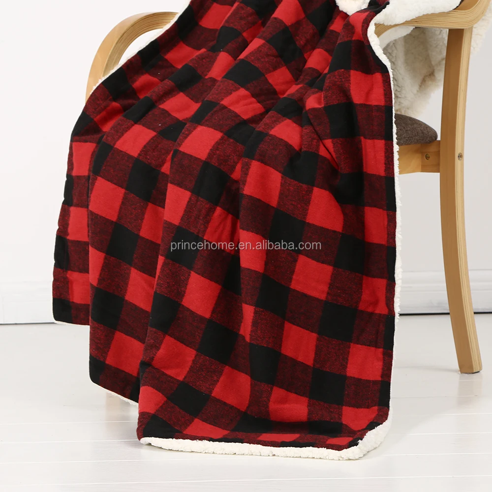Red and Black Buffalo Check  Decoration Throw  With Warm and Soft Sherpa buffalo plaid blanket