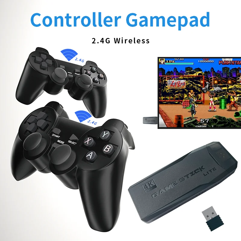 Newest 64G TV M8 Game Stick Lite 4K Built-In 10000 Games Retro Game Console For PS1 GBA Wireless Controller for Kid Xmas Gif