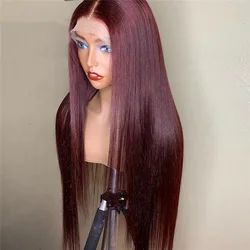 Perruque Cheveux Humain Hair Lace Wigs Color 99J Silky Straight Pre Plucked with Baby Hair 13x4 Lace Front Wigs