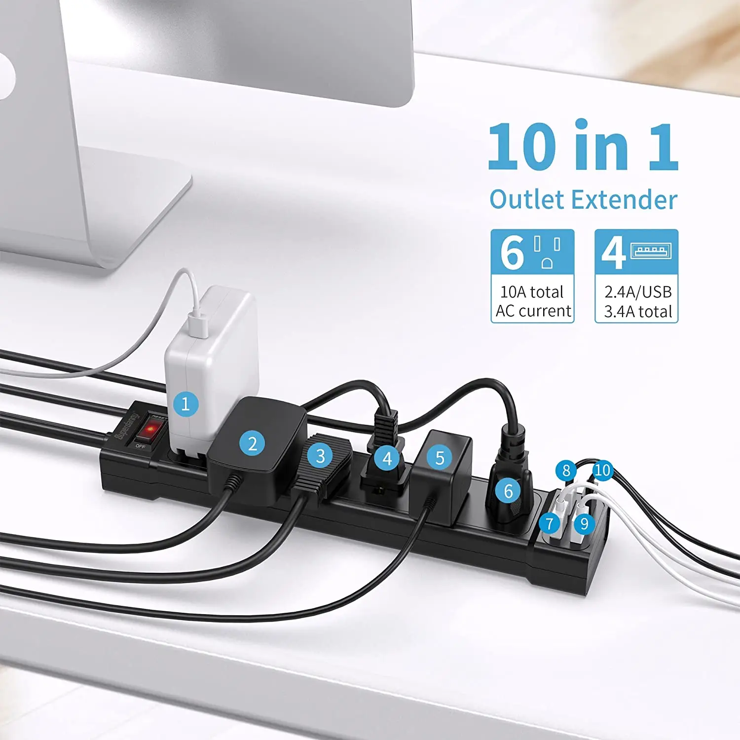 Superdanny heavy duty Extension Cord usb power extension socket Surge Protector  power strip with usb port