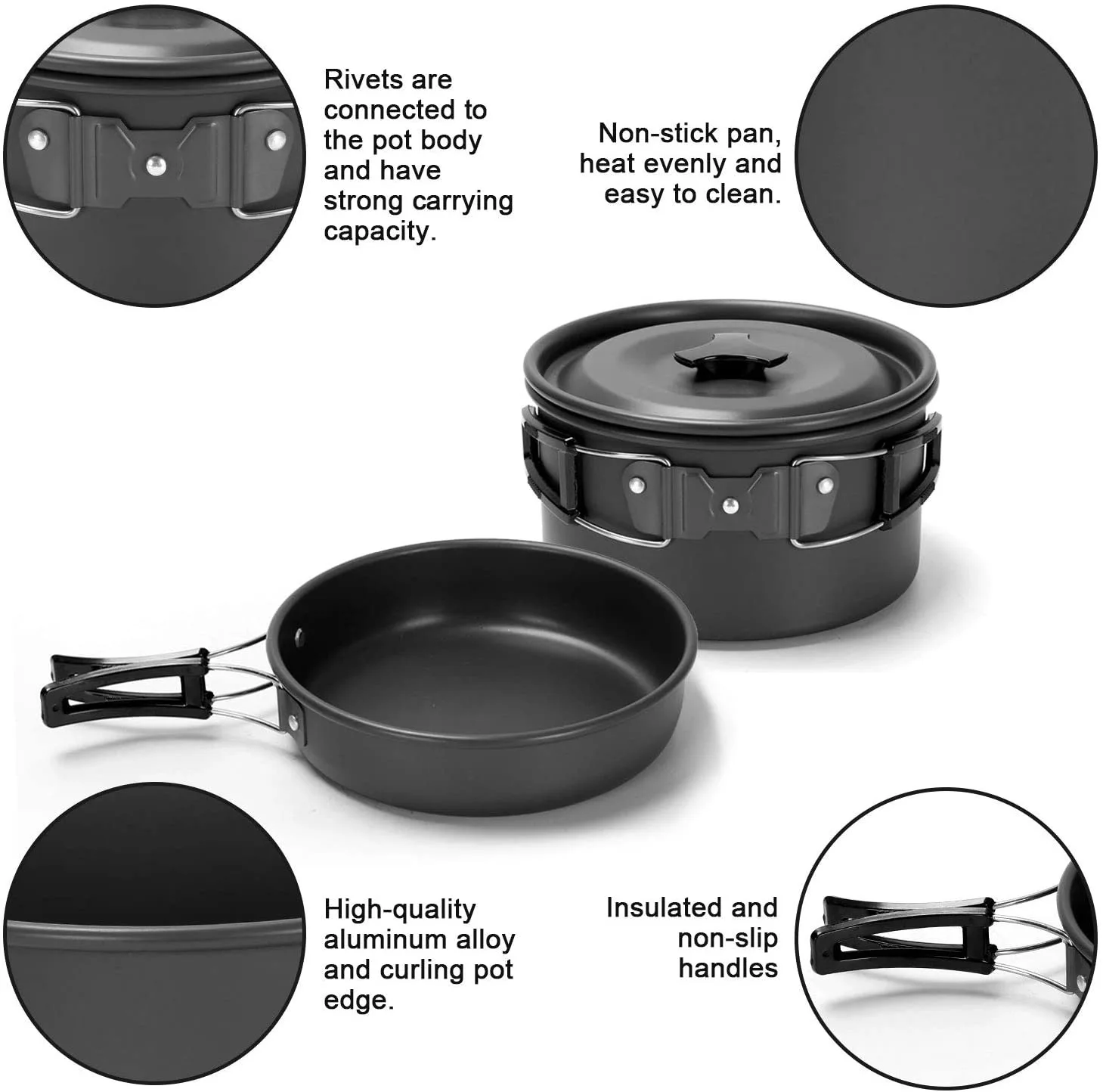 2-3 Person Camping Picnic Cookware Set Tableware Combination Portable Outdoor Cooking Mess Kit with Cups Plates