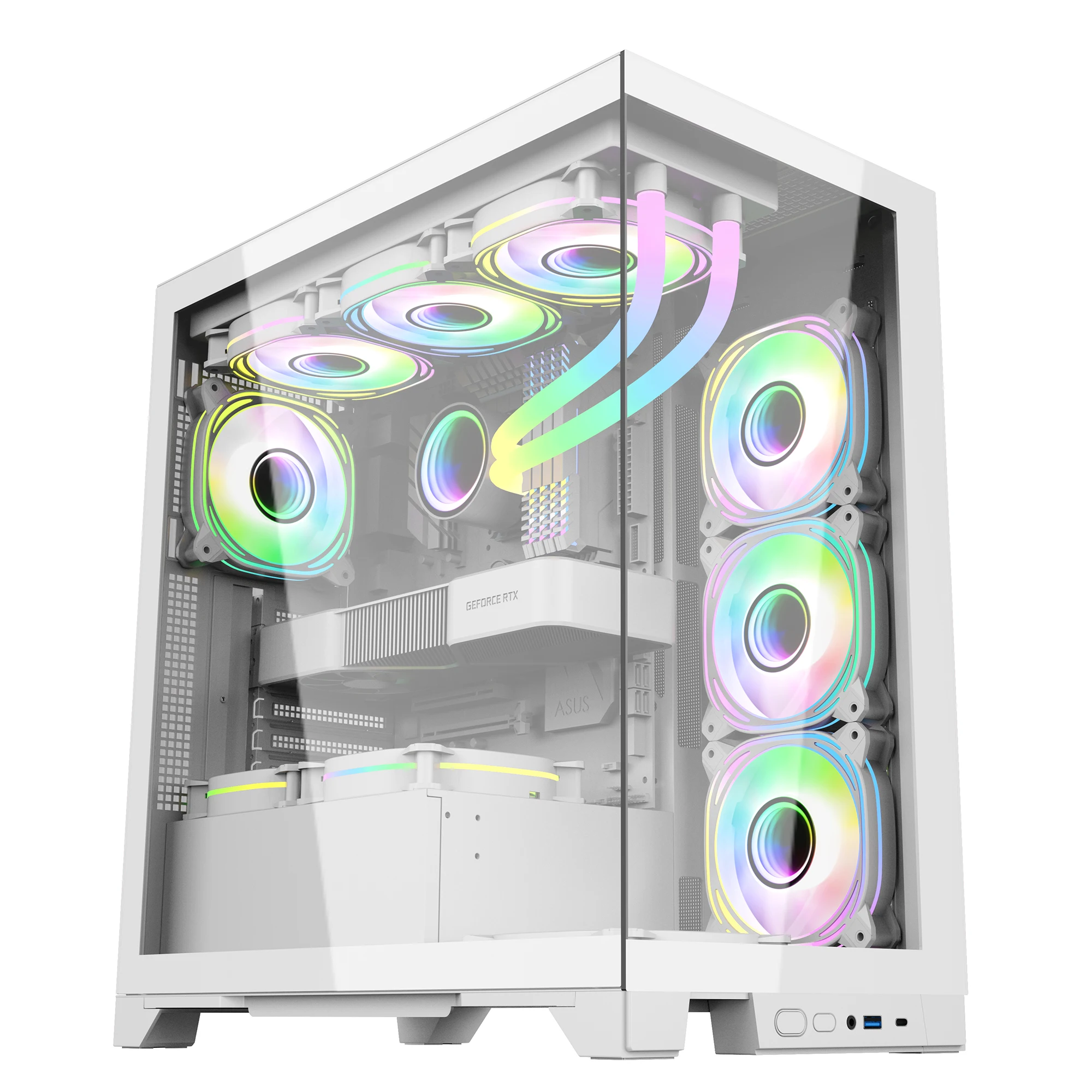 ATX245 Wholesale Top Brand Computer Cases Tempered Glass Panel Full Vision Gaming Pc Case ATX PC Gaming Case with Water Cooler