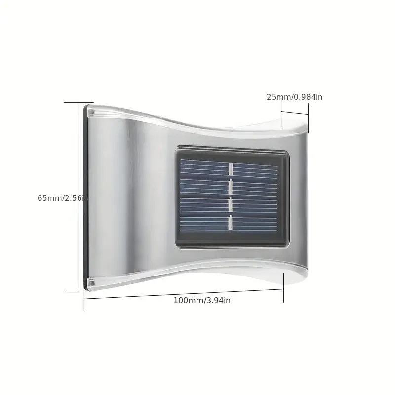 2024 Outdoor Stainless Steel Solar Light Garden Solar Wall Lamp UP and Down Light Warm White Deck Lighting